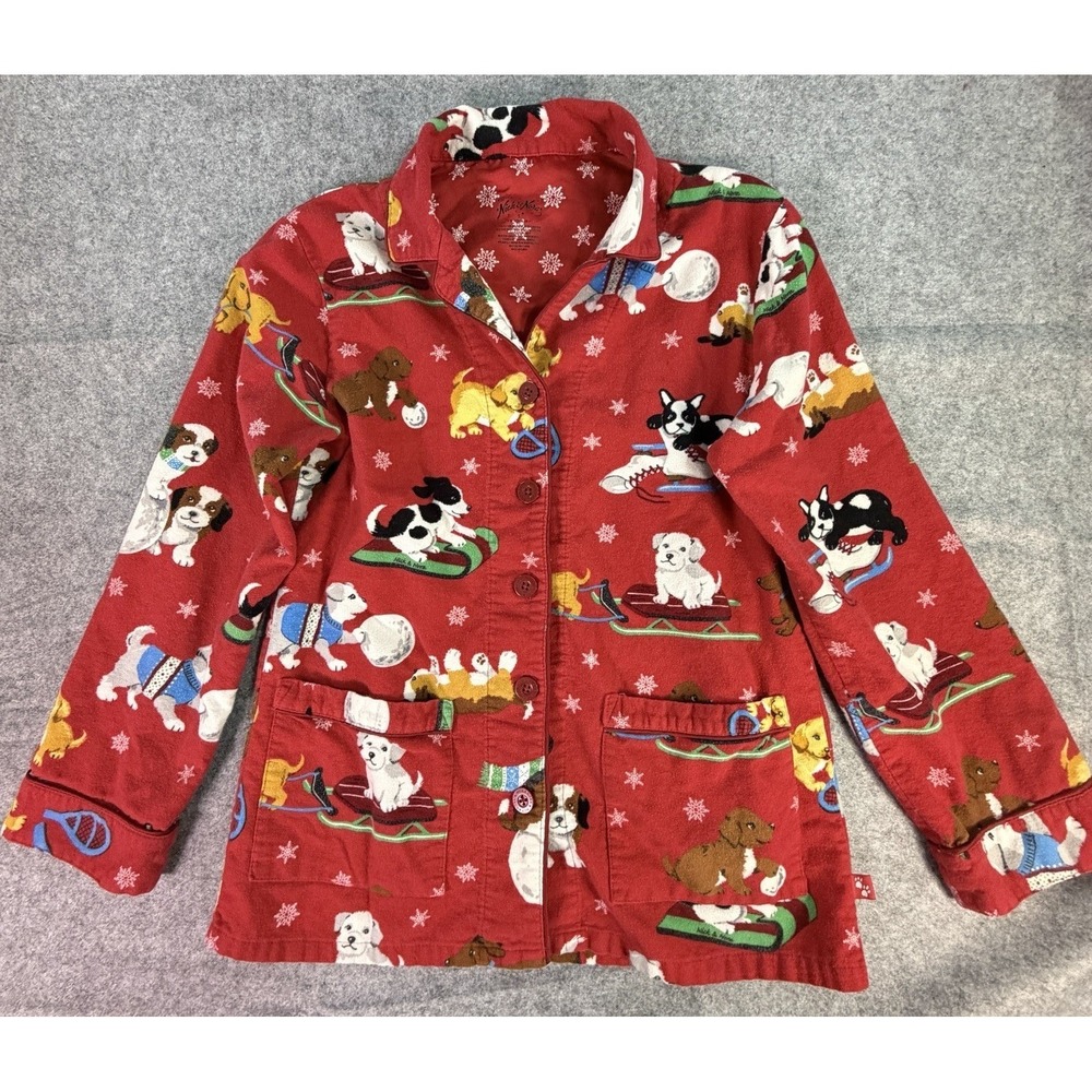 Nick & Nora Women's Red Puppy Dog Snowflake‎ Pajama Top Sleepwear Size Small - Picture 2 of 6
